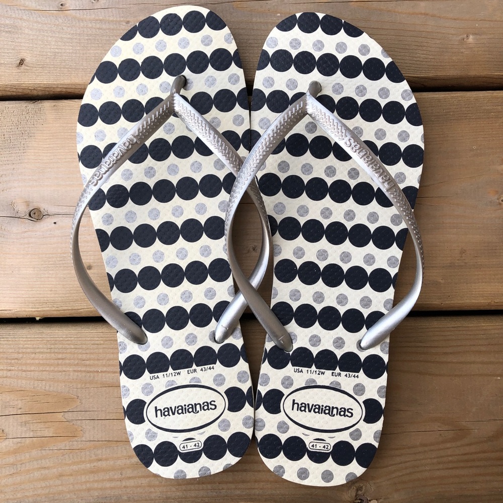 Havaianas Women's 11 Flip Flops Thong Sandals Shoes Polka Dots Silver